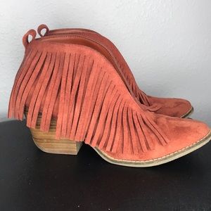 Rust fringe booties